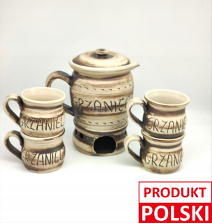 Hrnček na varené víno - Súprava na varené víno pre 4 osoby, kamenina, ručná práca